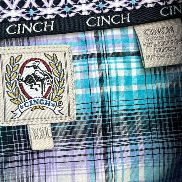 Cinch Men's Plaid Long Sleeve Button Down Western Shirt Turquoise Lilac Size 2XL - Picture 13 of 14